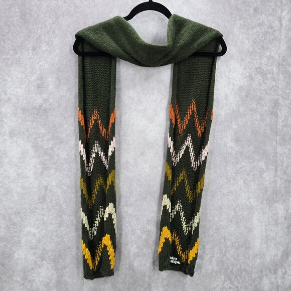 Wooden Ships Green Chevron Cable Knit Wrap Shawl Vintage Y2K Scarves Scarf - Picture 2 of 5
